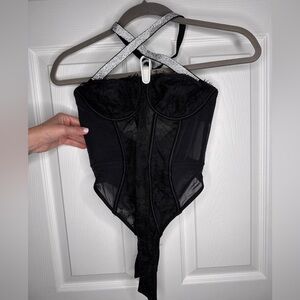 Victoria's Secret Black Lace Bodysuit with Removable Glitter Straps